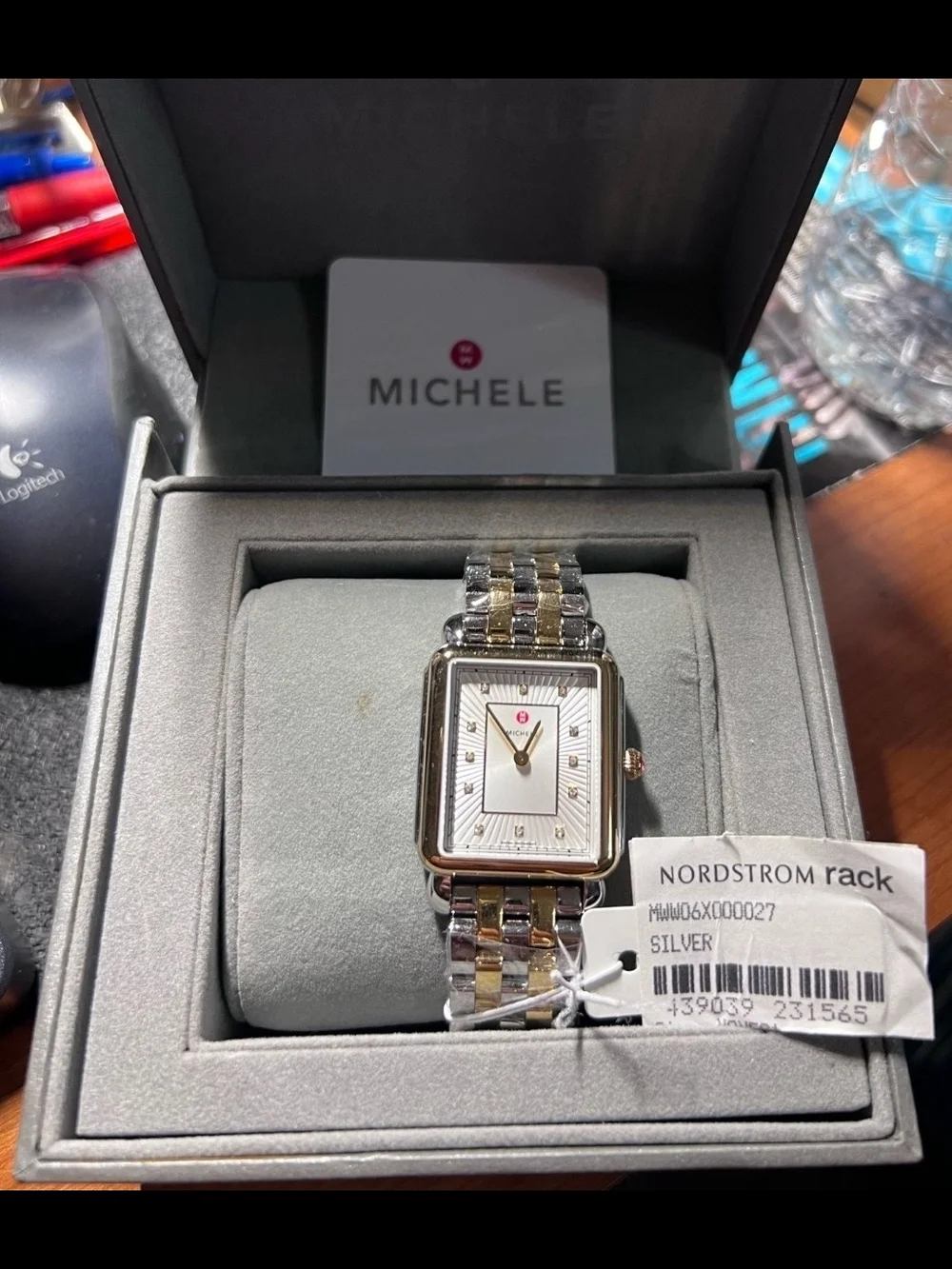 Michele Two-Tone Square Dial Bracelet Watch - Gold & Silver